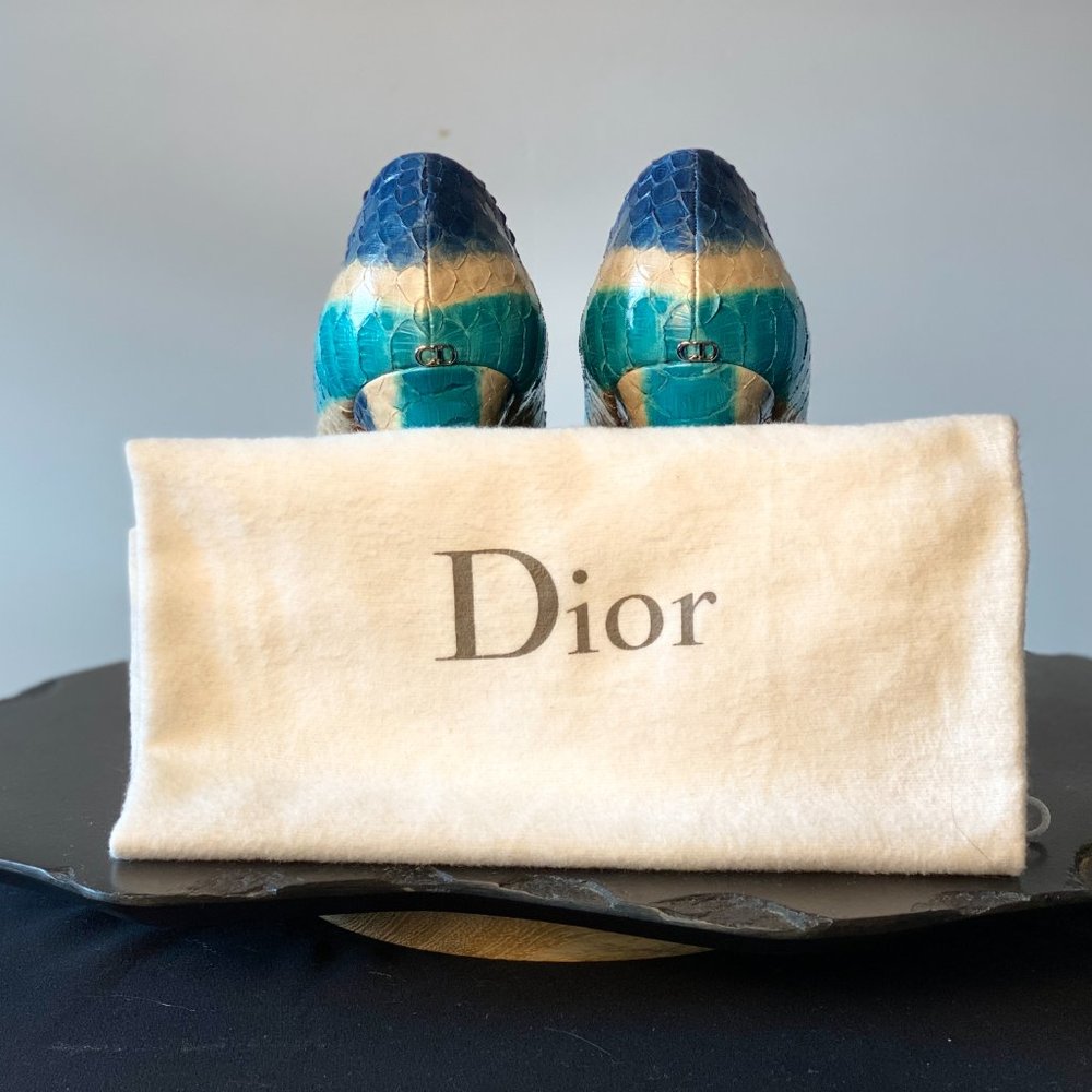 Dior Multicolor Python Leather Peep Toe Platform … - image 6